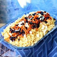 Kabuli Pulao on a glass plate.