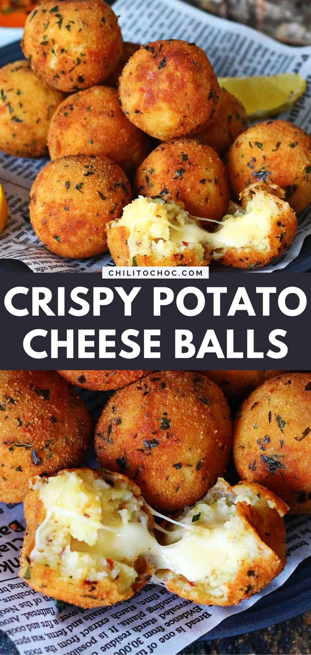 Pinterest collage for potato cheese balls.