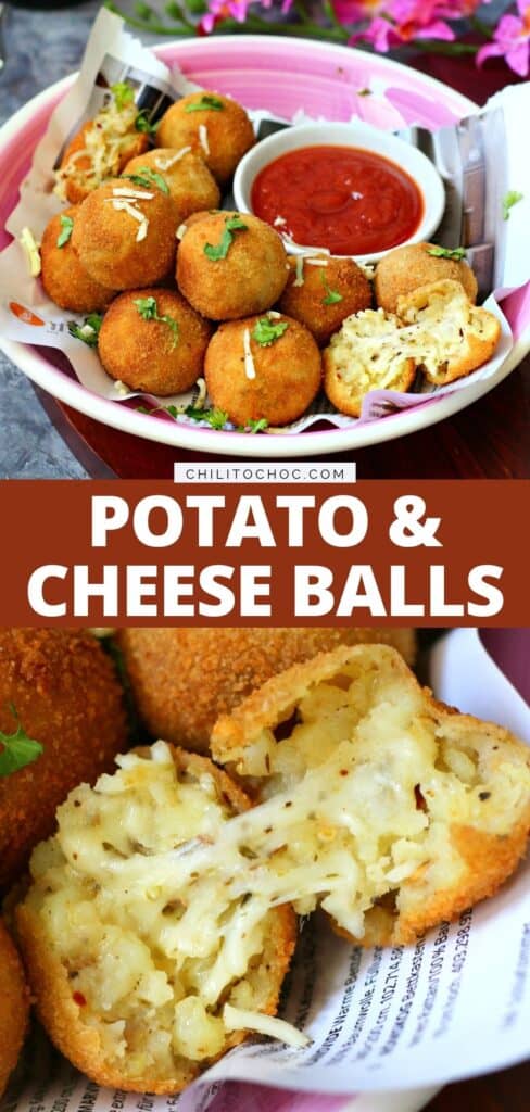 pinterest graphic for potato and cheese balls