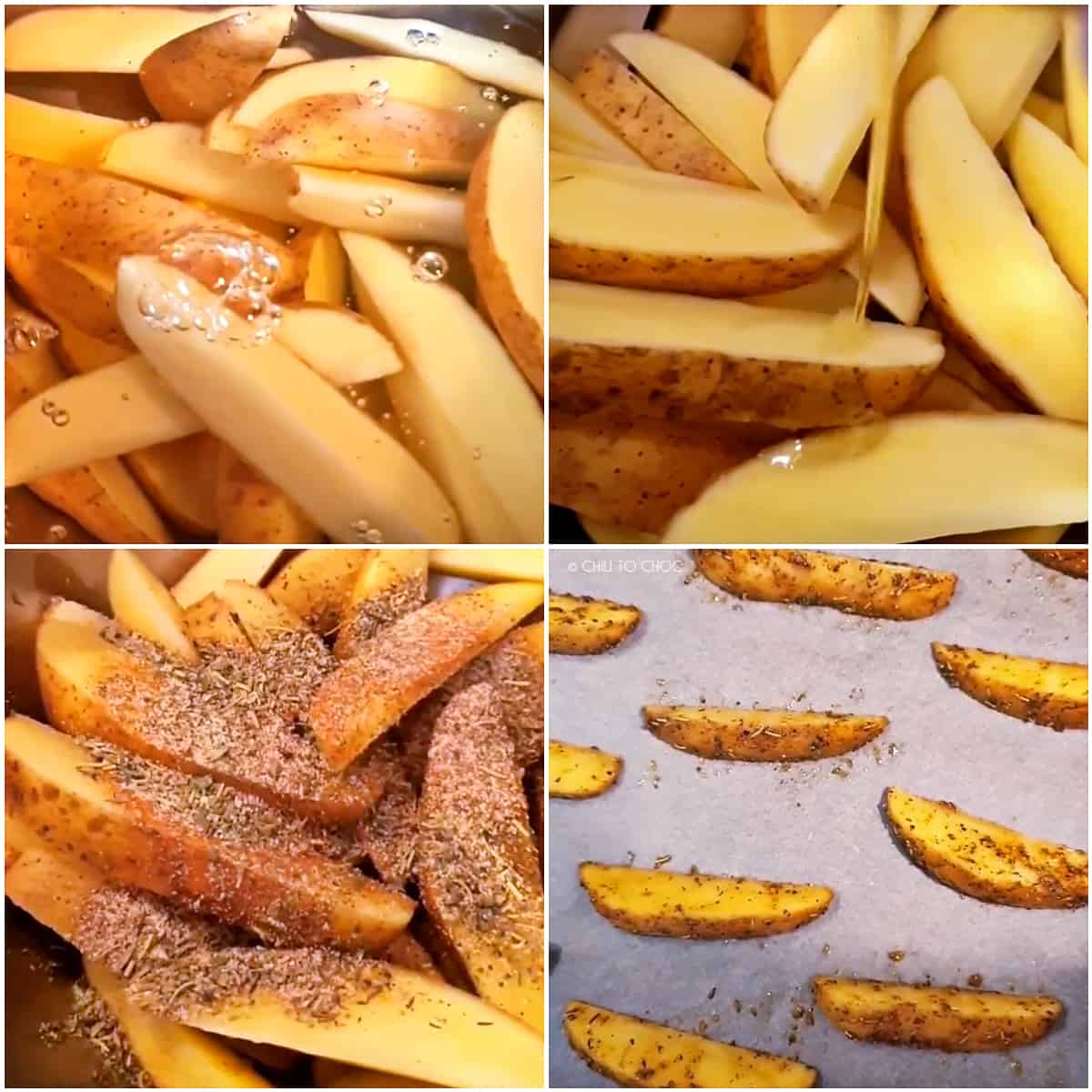Step by step pictures for making Greek potato wedges.