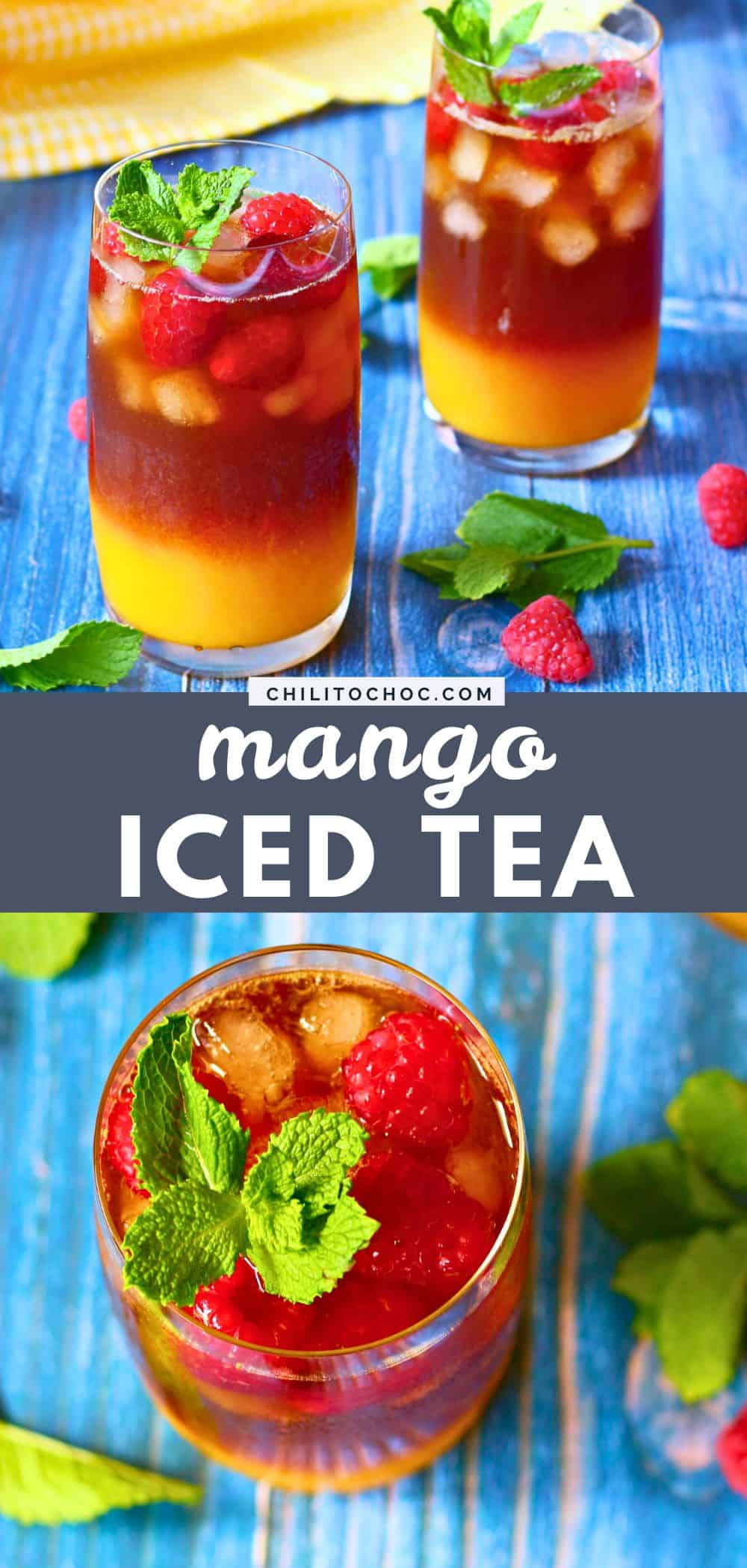 Pinterest graphic for mango iced tea.