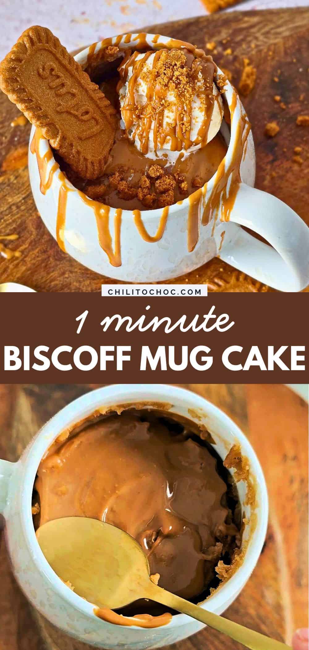 Pinterest collage for 1 minute Biscoff Mug Cake.