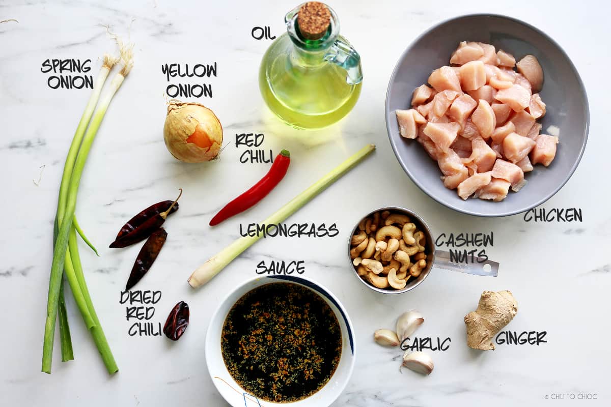 Thai Cashew Nut Chicken Ingredients used in the recipe for Thai Cashew Chicken.
