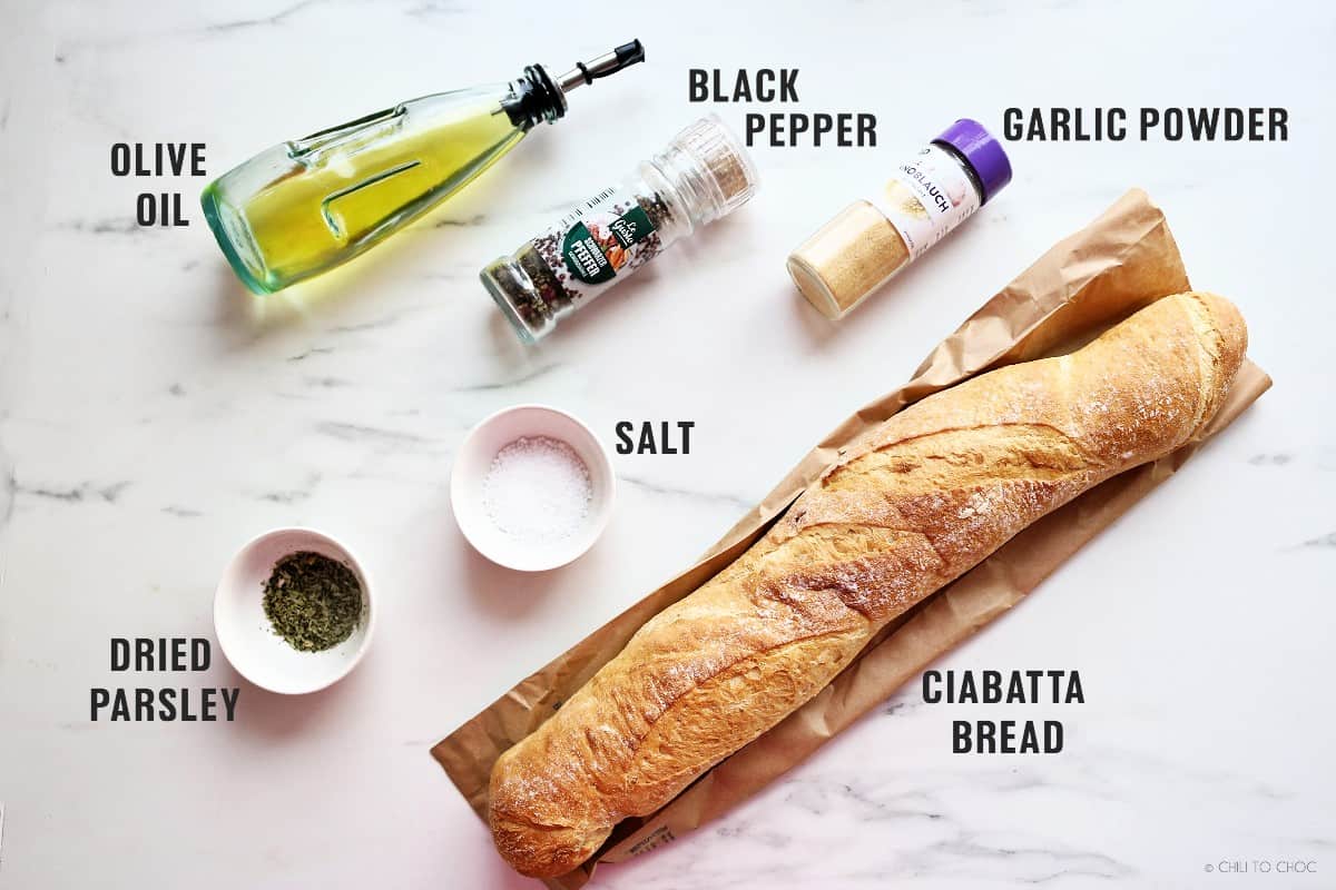 Ingredients for making Garlic Croutons.