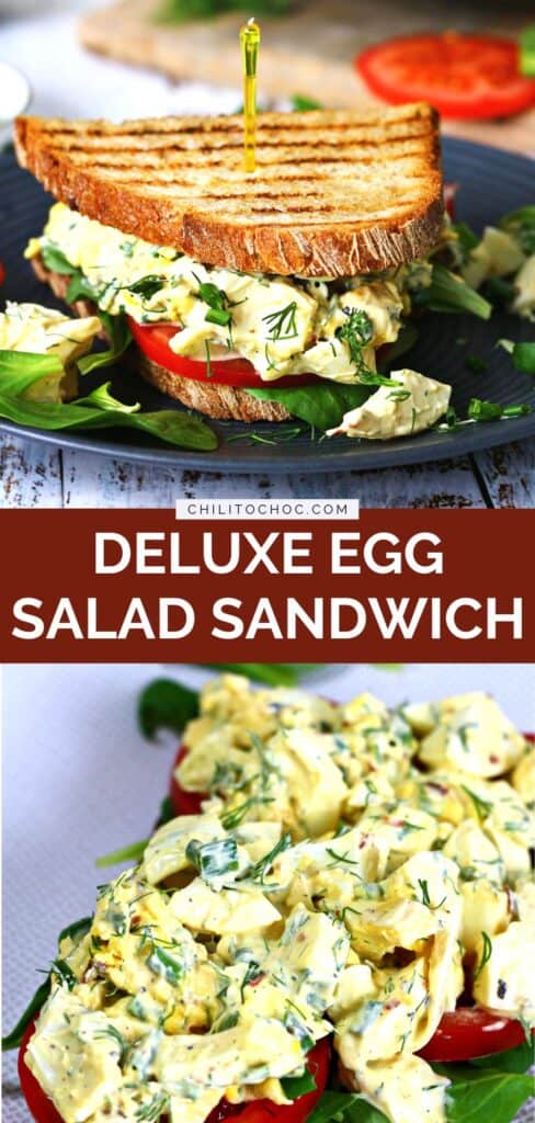 Pinterest graphic for Deluxe Egg Salad Sandwich.