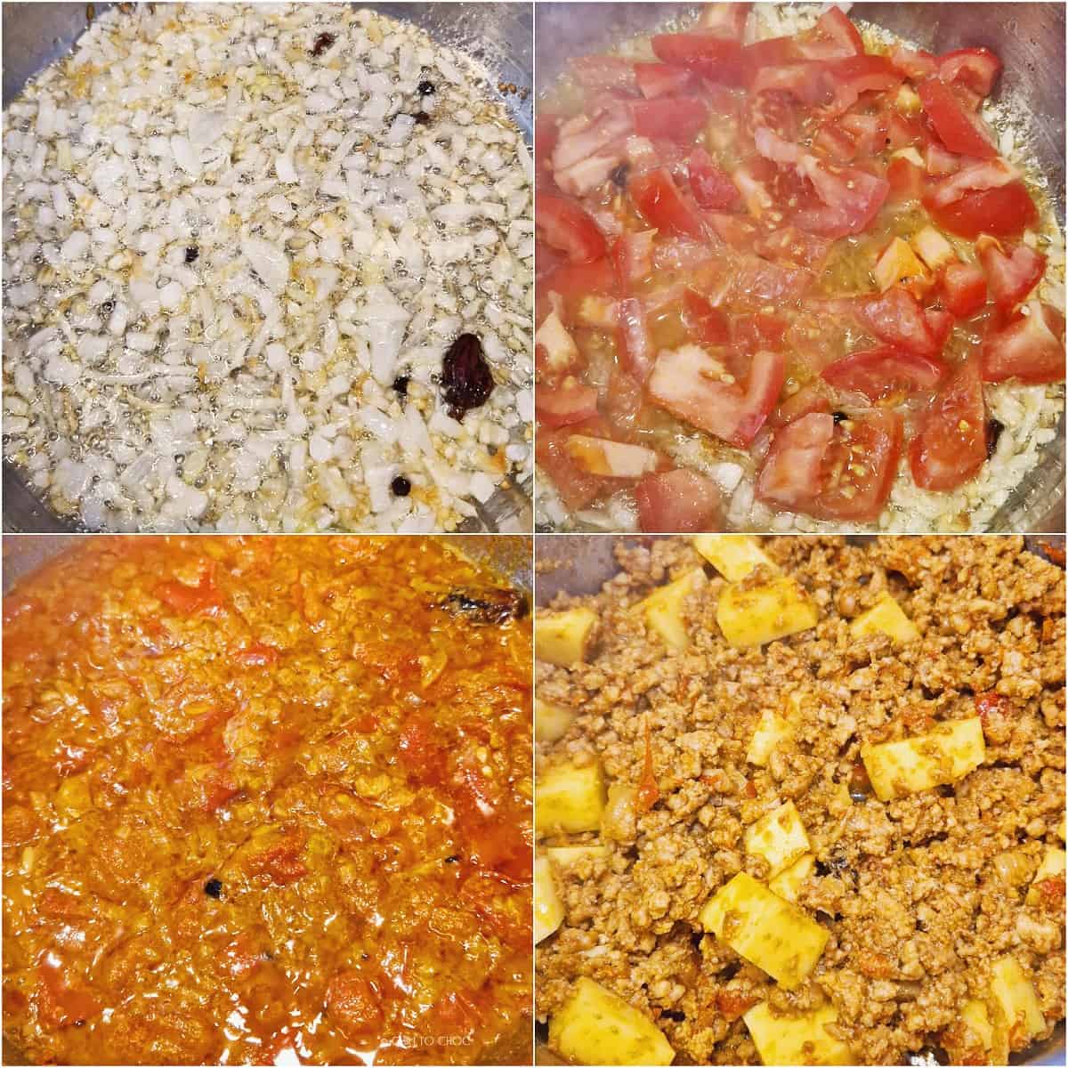 Collage of how to make Aloo Keema.