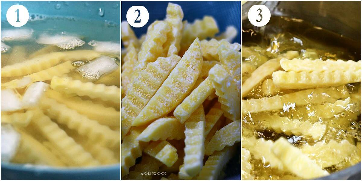 Step by step pictures for making masala fries.