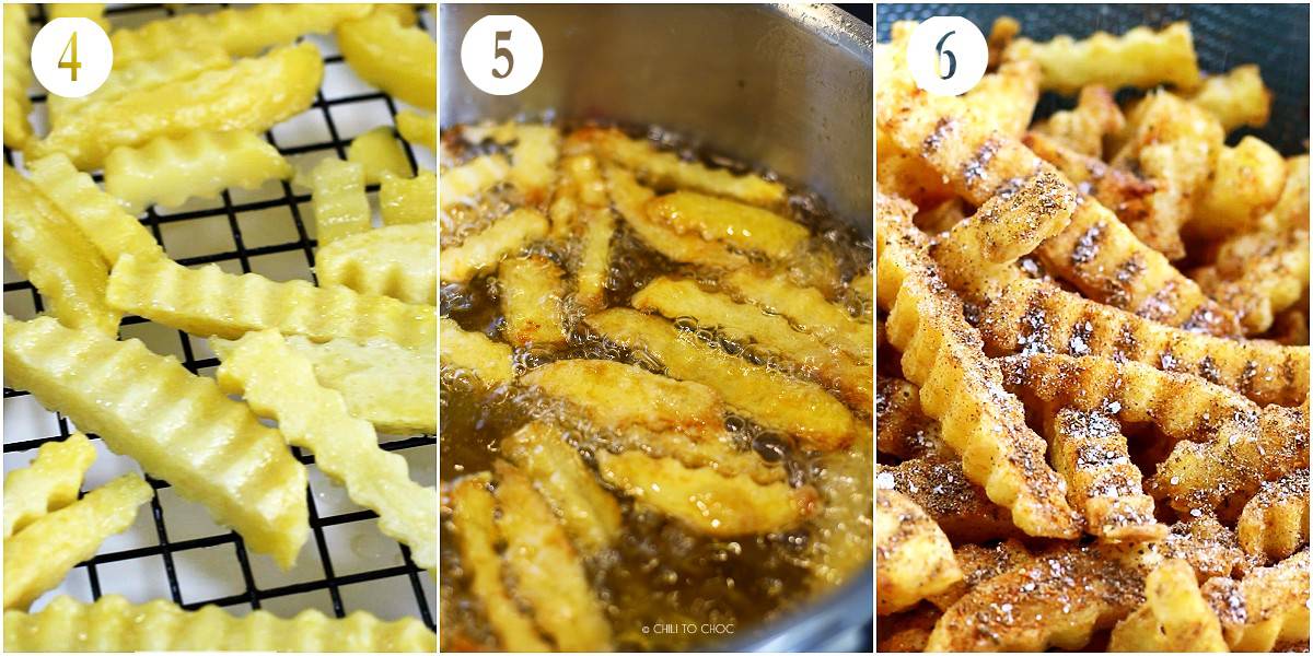 Step by step pictures for making masala fries.