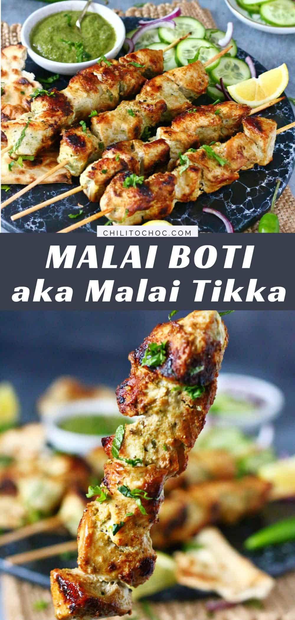 Pinterest graphic for chicken malai boti.