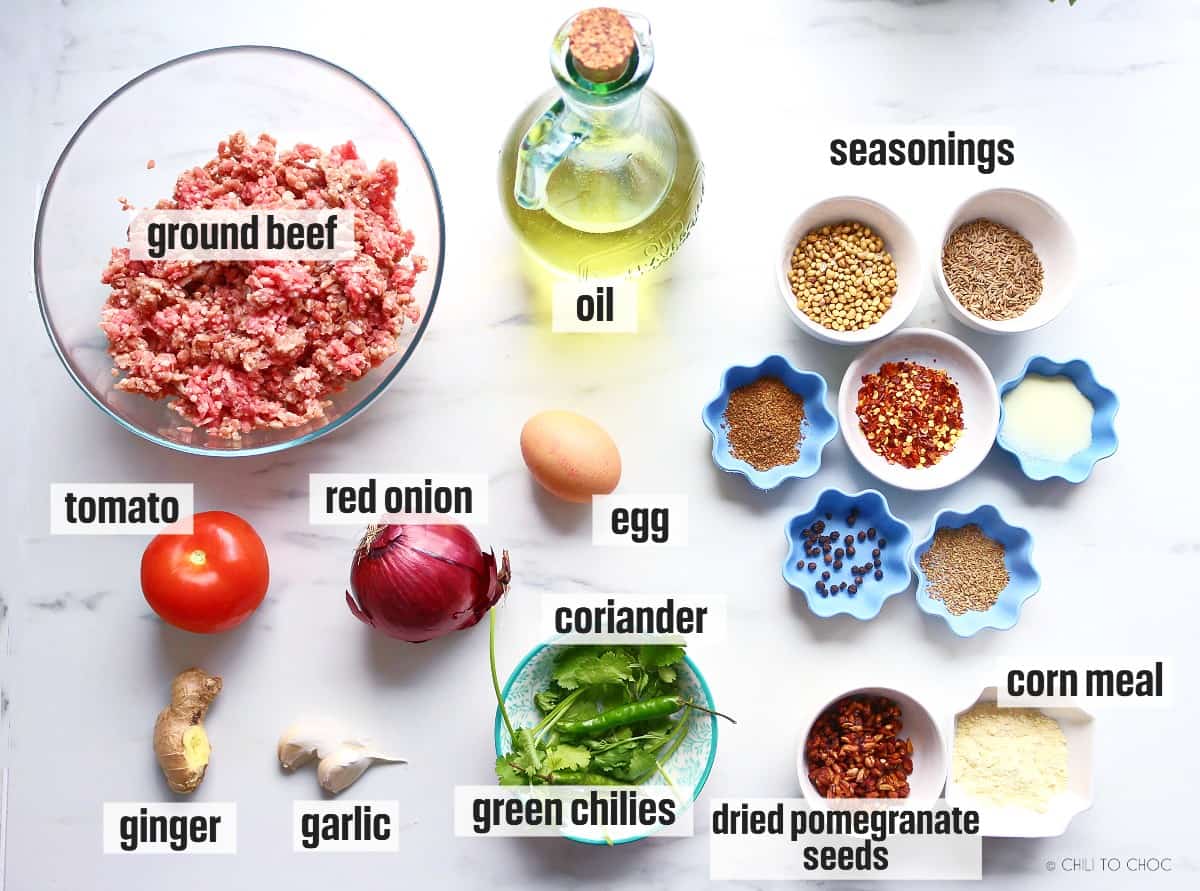 Ingredients for making chapli kabab.