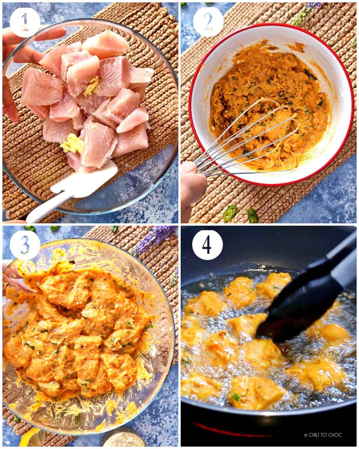 Step by step photos of making fish pakoras.