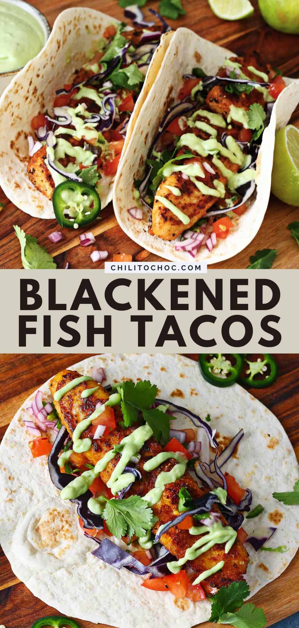 Pinterest collage for blackened fish tacos.