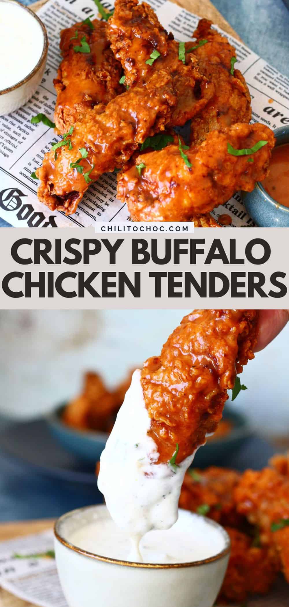 Pinterest collage for buffalo chicken tenders.