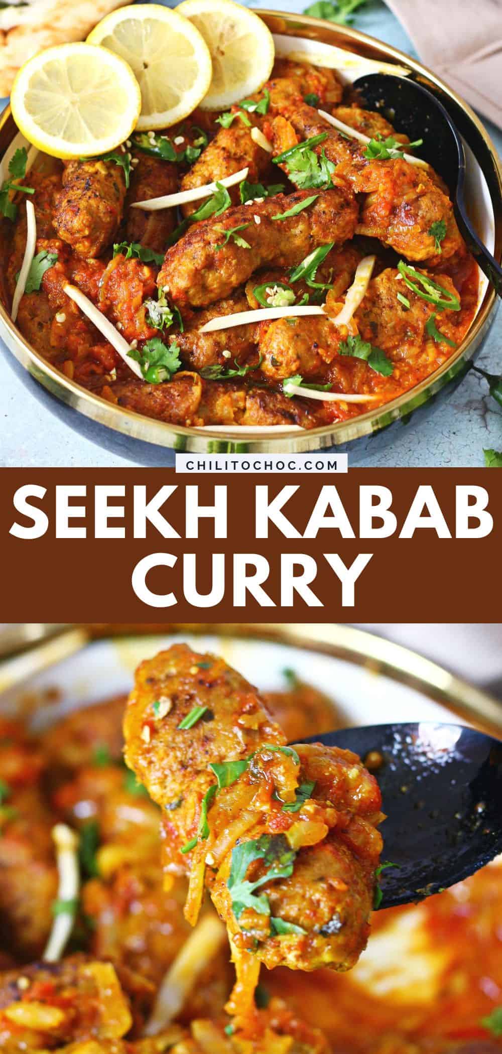 Pinterest collage for Seekh Kabab Curry.