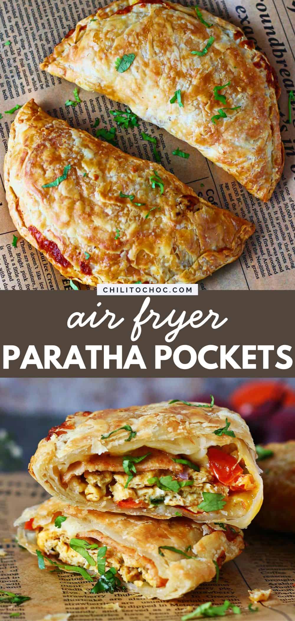 Pinterest graphic for air fryer paratha pockets.
