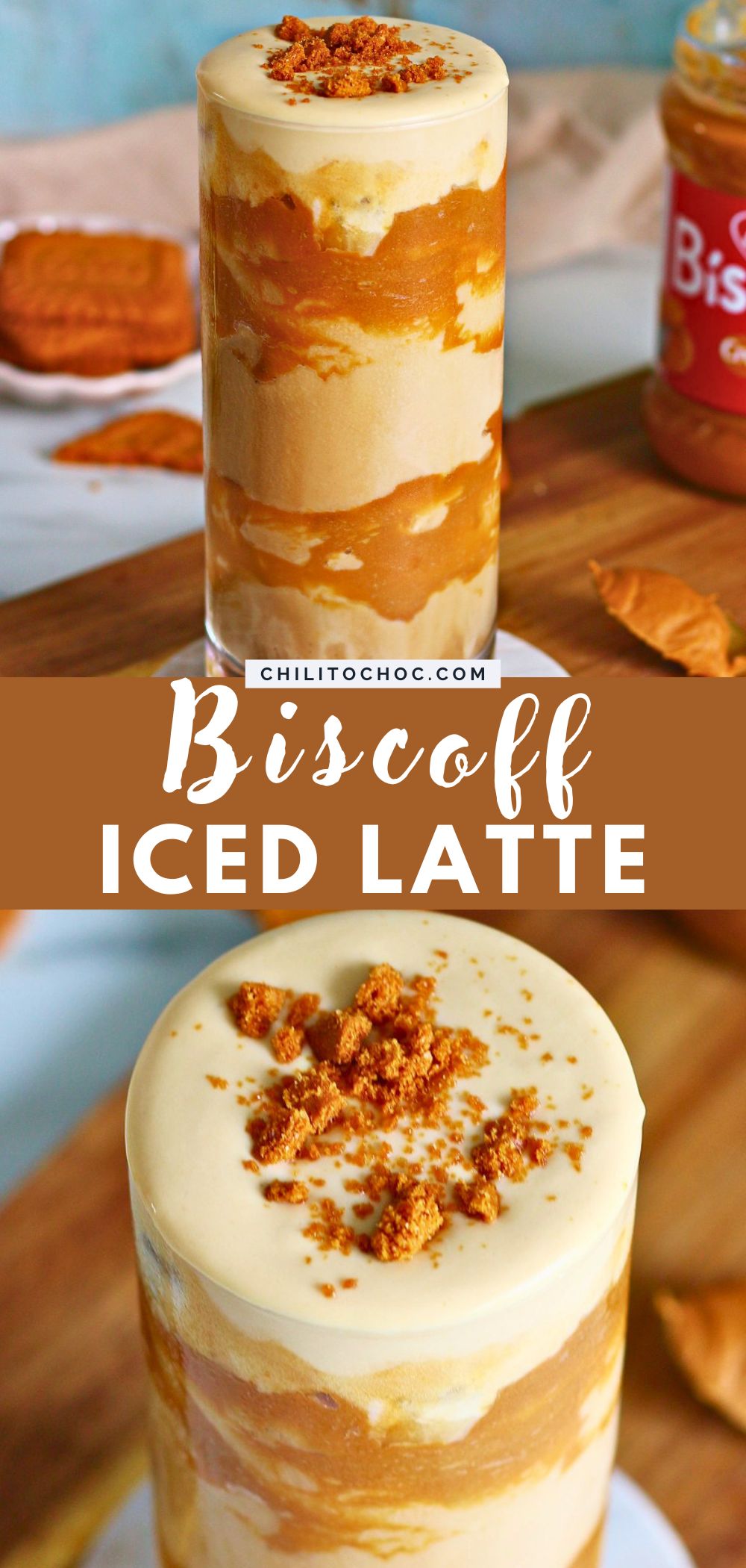 Pinterest collage for Biscoff Iced Latte.