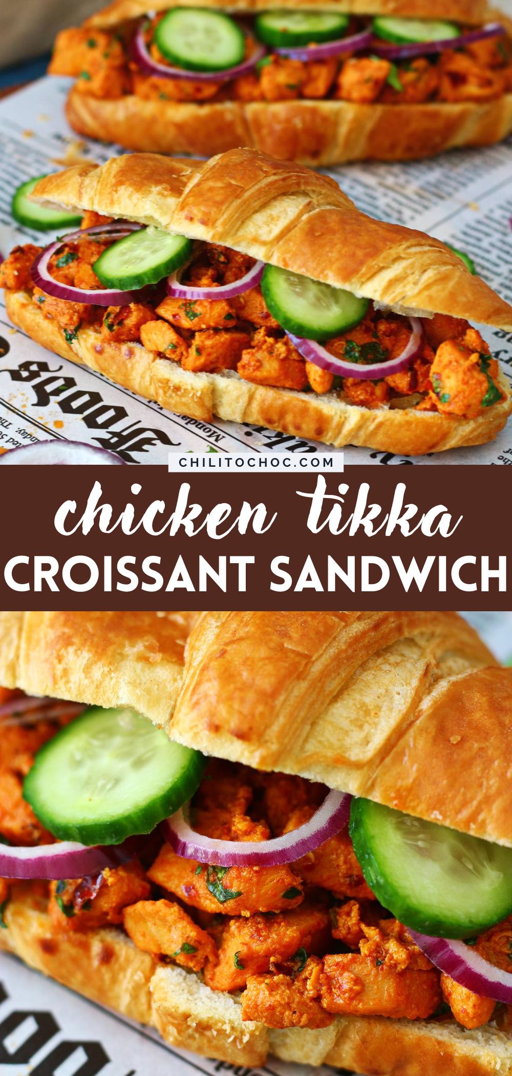 Pinterest collage for Chicken Tikka Croissants.